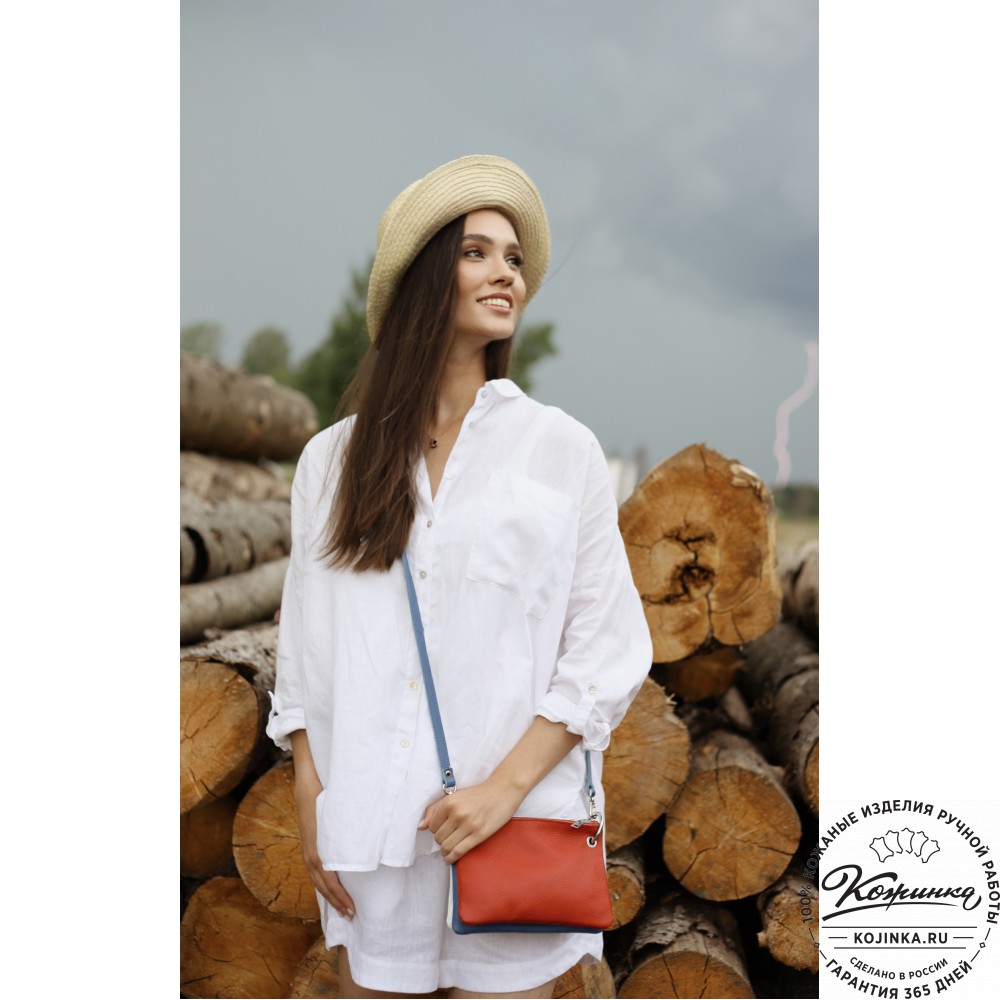 Женская кожаная сумка "Трио" (синий/белый/красный)